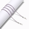 Detail of purple metallic eyeglass chain with lobster clasps and silicone loops - Purple