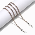 Close-up of bronze metal glasses chain with lobster clasps and silicone connectors - Coffee