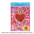 Luminous floral heart stickers with gold foil edges and rose daisy designs for gift decor - Rose Heart Sticker