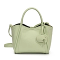 Light green pebble leather bucket bag with top handle and elephant charm decoration - Green