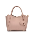 Elegant pale pink leather bucket bag with matching elephant charm and metal feet base - Pink