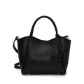 Black litchi grain leather bucket bag with top handle and heart-shaped charm accessory - Black