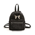 Mini zaino in velluto nero con fiocco d'argento e spallacci regolabili da donna - Nero