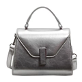 Silver metallic trapezoid handbag with single handle and detachable shoulder strap - Silver