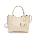 Beige bucket bag in litchi grain leather with elephant pendant and crossbody strap - White