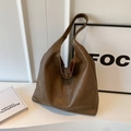 Grande borsa hobo minimalista in pelle marrone con chiusura magnetica per il lavoro - Sabbia