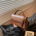 Brown faux leather crossbody bag with top handle and golden hardware for women - Brown