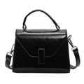 Classic black glossy trapezoid handbag with silver buckle and detachable shoulder strap - Black