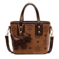 Sac seau en cuir marron avec gaufrage étoiles et un joli bijou de sac chien - Sans Pendentif / Marron