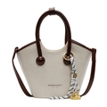 Contrast color retro bucket bag in cream and dark brown with elegant dog charm - No Pendant / White and Brown