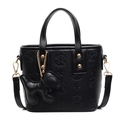 Sac seau noir à la mode avec texture gaufrée en étoile et pendentif chien mignon - Sans Pendentif / Noir