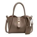 Khaki pebbled leather bucket bag with gold lock and detachable shoulder strap - Khaki