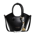 Black vintage bucket bag with thick round handles and gold puppy charm detail - No Pendant / Black