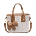Sac seau chic crème avec bordure marron et motif étoile avec charm chien - Sans Pendentif / Blanc & Kaki