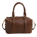 Vintage pleated dark brown boston bag with top handles and adjustable shoulder strap - Coffee