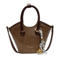 Retro coffee brown leather bucket bag with a top handle and removable strap - No Pendant / Brown