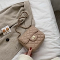 Elegant beige quilted crossbody bag with gold chain strap and metal rotary lock closure - Khaki Large