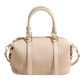 Beige pleated Boston handbag with gold hardware and adjustable crossbody strap - White