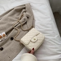 Elegant white quilted crossbody bag with gold chain strap and classic diamond pattern - White Large