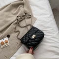 Classic black quilted leather crossbody bag with gold chain strap and turn-lock - Black Medium