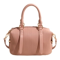 Pink pleated Boston handbag in soft faux leather with golden metal hardware and strap - Pink