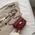 Red quilted leather crossbody bag with golden chain strap and rotary lock detail - Wine Red Medium