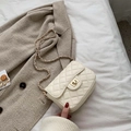 White quilted crossbody bag with gold chain strap and rectangular turn-lock closure - White Medium