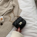 Chic black quilted mini crossbody bag with golden chain strap and swivel metal lock - Black Small