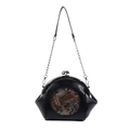 Vintage black leather shell bag with chain strap and elephant relief ornament - Black