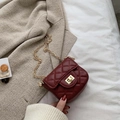 Elegant wine red quilted leather crossbody bag with gold chain strap and square metal lock - Wine Red Small