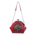 Red retro shell bag featuring an embossed elephant motif and silver chain strap - Red