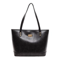 Bolso tote negro vintage de gran capacidad con elegantes herrajes dorados - Negro
