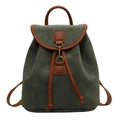 Minimalistischer grüner Wildlederrucksack mit braunen Lederriemen und Goldring - Grün