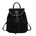 Fashionable black matte suede large capacity backpack for women with drawstring closure - Black