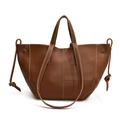Braune Shopper-Tasche aus Leder mit weißen Kontrastnähten und seitlichen Schleifen - Braun
