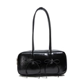 Glossy black baguette bag with bow detail and twin shoulder straps in sleek finish - Black
