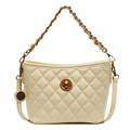Elegante cremeweiße gesteppte Eimertasche mit Goldkette und Retro-Verschluss - Gelb