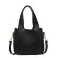 Sac seau chic en cuir grainé noir avec détails dorés et bandoulière amovible - Noir