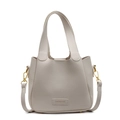 Sac seau chic en cuir beige avec poignées et bandoulière dorée amovible - Blanc Cassé