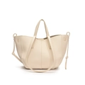 Borsa sottobraccio minimalista in pelle martellata beige con manico e tracolla regolabile - Bianco Sporco