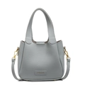 Sac seau en cuir gris clair à grain litchi avec poignées et finitions dorées - Bleu