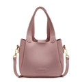 Sac seau en cuir grainé violet rose avec poignées et logo doré élégant - Rose