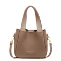 Brown litchi grain leather bucket bag with dual handles and gold-tone hardware - Khaki