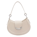Sac hobo minimaliste en cuir crème avec boucle métallique argentée pour femmes chic - Blanc Cassé