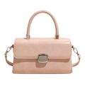 Pink minimalist PU leather shoulder bag with silver clasp and top handle for women - Pink