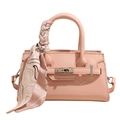 Pink patent leather mini handbag with silk scarf handle and metal lock closure - Pink