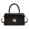 Minimalist black glossy leather square handbag with silver metal lock and top handle - Black