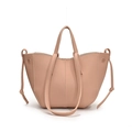Pink lychee texture leather shoulder bag with unique side-fold design and long straps - Pink