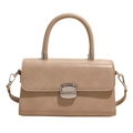 Chic beige leather handbag with a silver twist lock and detachable shoulder strap - Khaki