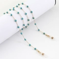 Golden eyewear chain with natural round turquoise beads and non-slip silicone loops - Gold with Blue Stone